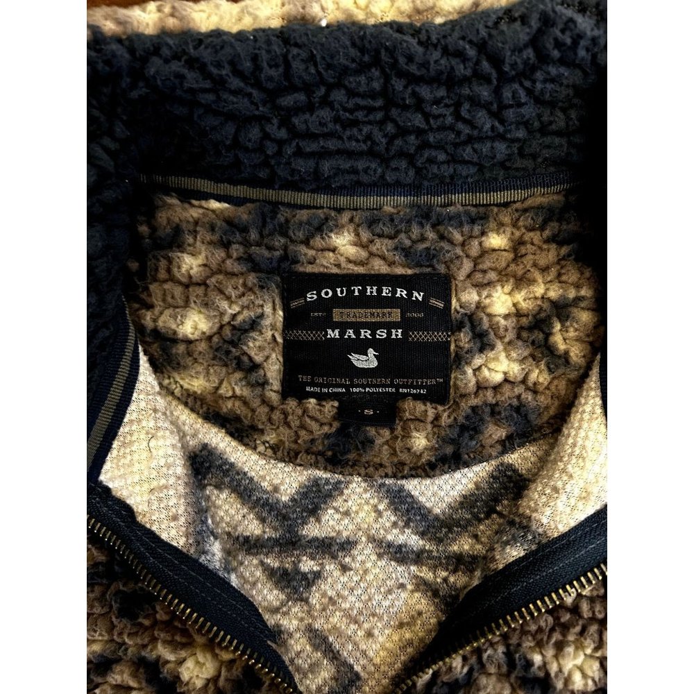 Southern Marsh Women's Small Brown Navy Beige Fleece Pullover Quarter Zipper - Picture 5 of 6